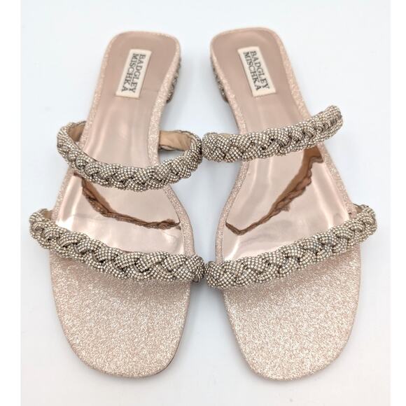 Badgley Mischka Femme Embellished Flat Sandal Women's Soft Gold Size US8 EU39 - Picture 3 of 12